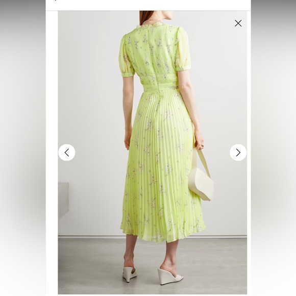 Self portrait lace-trimmed pleated floral-print chiffon midi dress. US 2- UK 6 - Picture 3 of 4